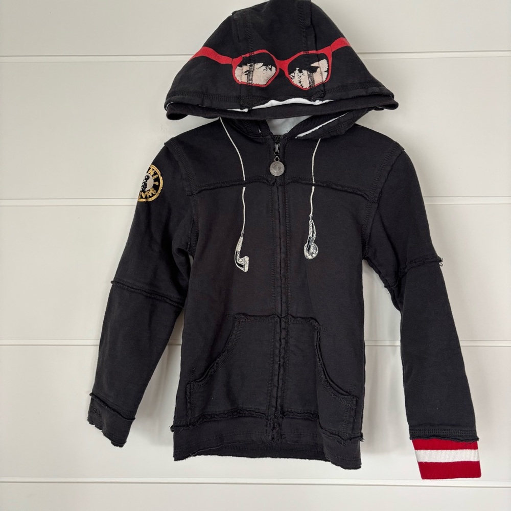 Mini Shatsu Kids Black Zip up Hoodie Sunglass Graphic Cotton Size Small